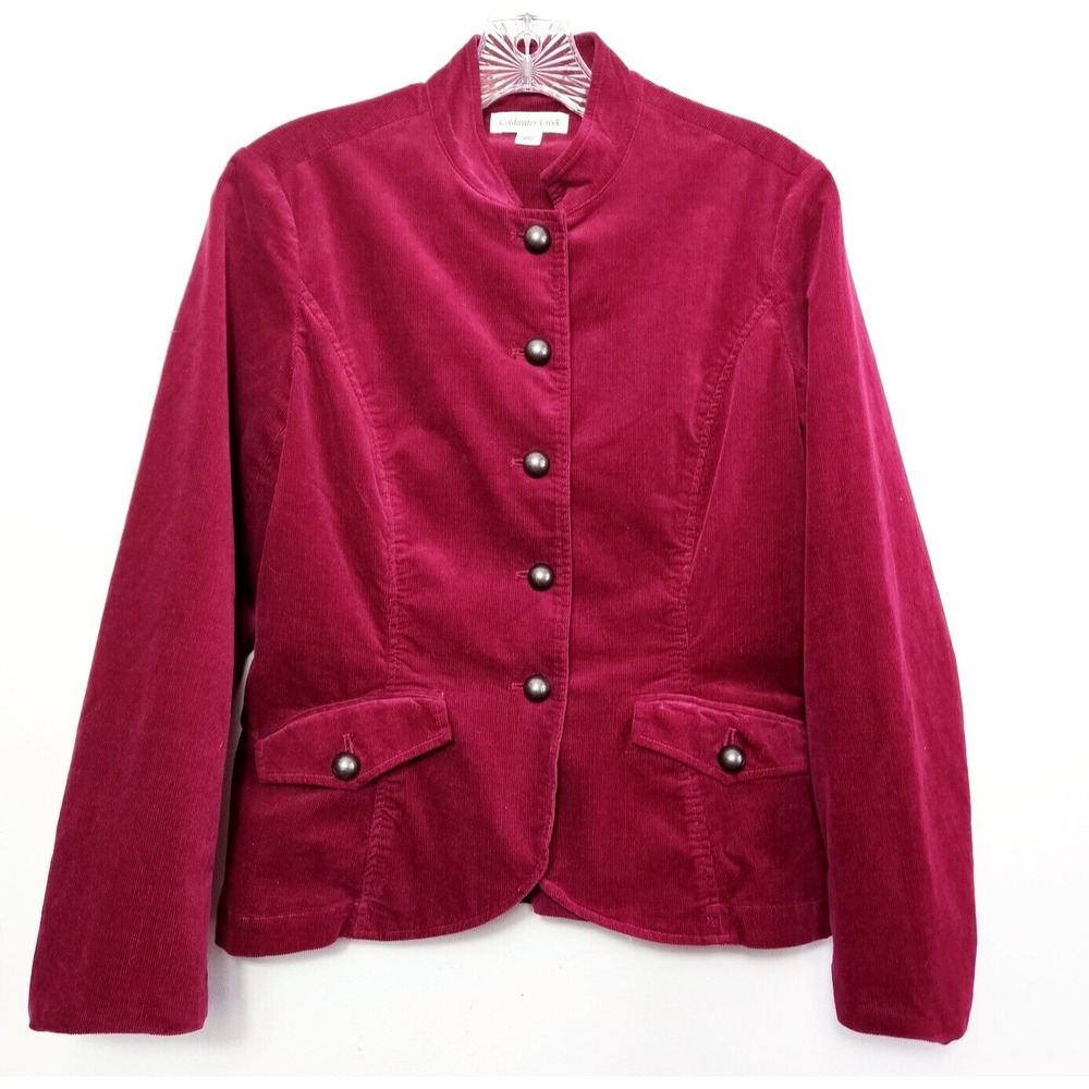 Coldwater Creek Women Pink Corduroy Mandarin Collar Blazer P10 Military Twee P10